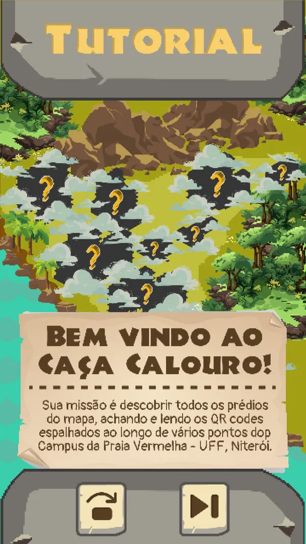 Tela de boas-vindas do jogo Caça-Calouro, da UFF