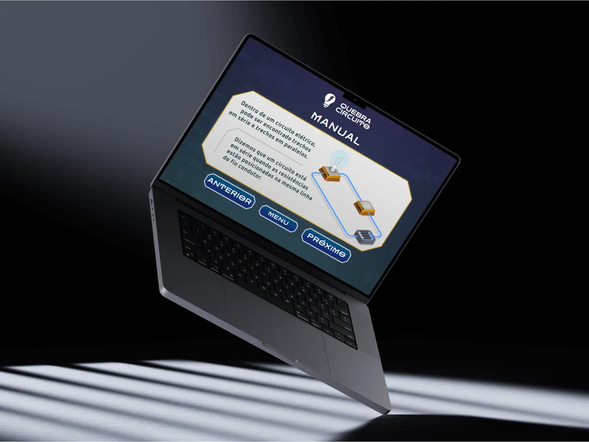 Jogo educativo Quebra Circuito aberto em um notebook